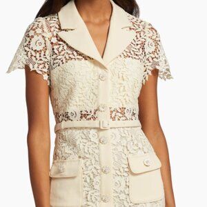Self-Portrait  Lace & Floral-Button Minidress